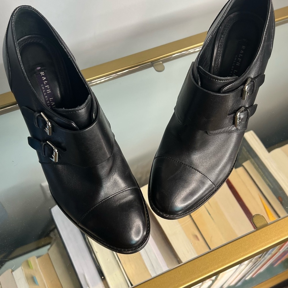LN Ralph Lauren Black Label Collection Black Ankle Boot Stilettos with Buckles - Picture 13 of 15